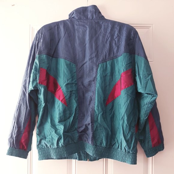VTG 80s Sunterra Track Suit Set Jacket Pants Size Medium Petite Green Blue Red - Picture 3 of 9